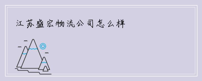 江苏盛宏物流公司怎么样