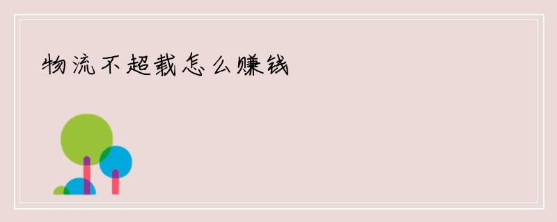物流不超载怎么赚钱