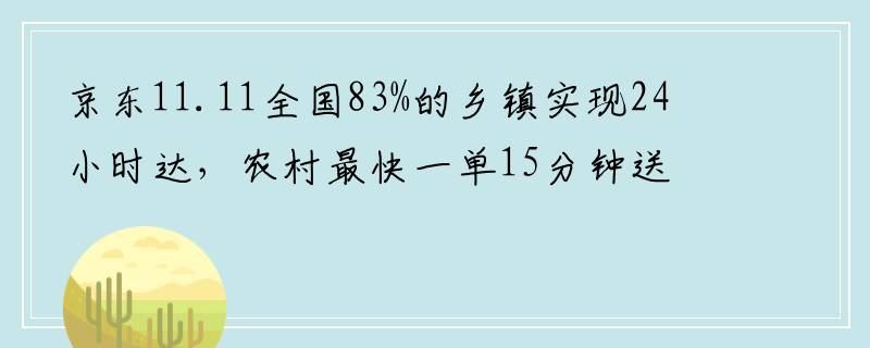 京东11.11全国83%的乡镇实现24小时达，农村最快一单15分钟送达