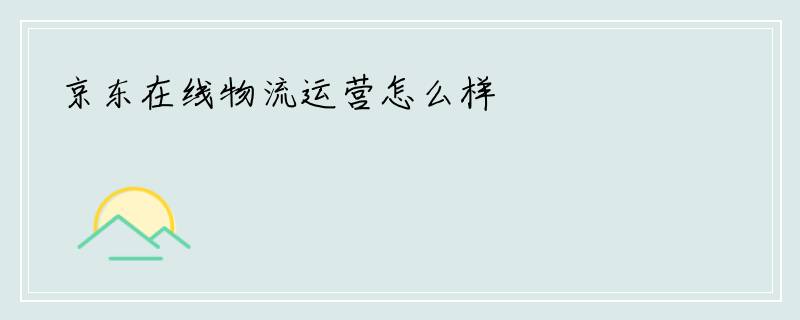 京东在线物流运营怎么样