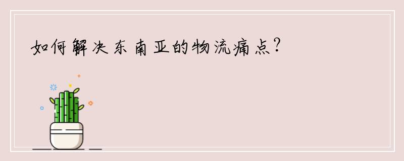 如何解决东南亚的物流痛点？