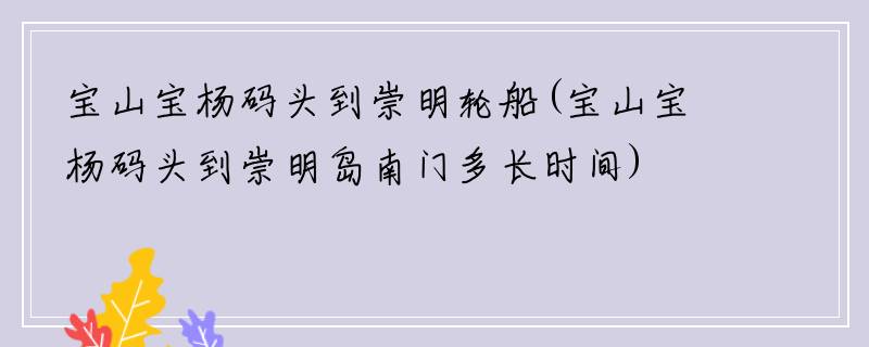 宝山宝杨码头到崇明轮船(宝山宝杨码头到崇明岛南门多长时间)