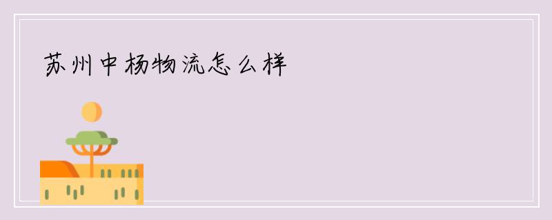 苏州中杨物流怎么样