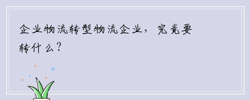 企业物流转型物流企业，究竟要转什么？