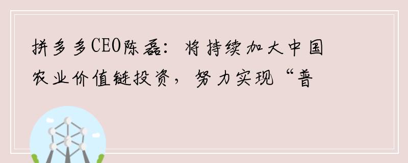 拼多多CEO陈磊：将持续加大中国农业价值链投资，努力实现“普惠”目标
