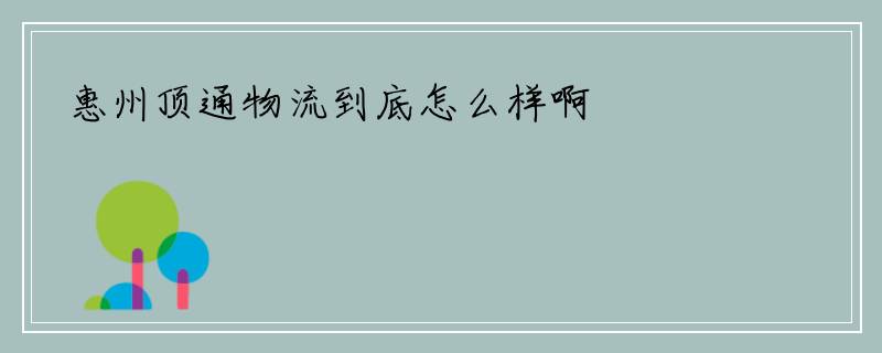 惠州顶通物流到底怎么样啊