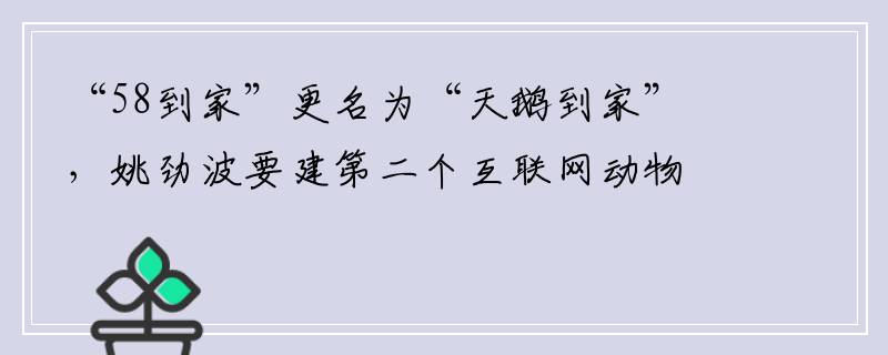 “58到家”更名为“天鹅到家”，姚劲波要建第二个互联网动物园？