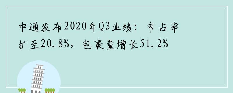 中通发布2020年Q3业绩：市占率扩至20.8%，包裹量增长51.2%