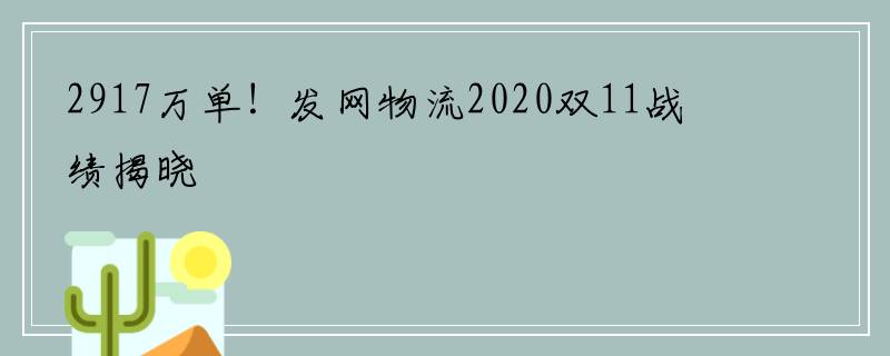 2917万单！发网物流2020双11战绩揭晓