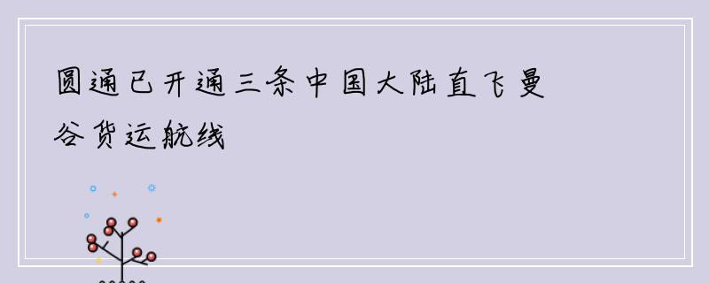 圆通已开通三条中国大陆直飞曼谷货运航线