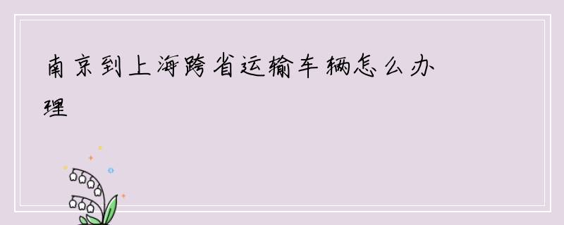 南京到上海跨省运输车辆怎么办理