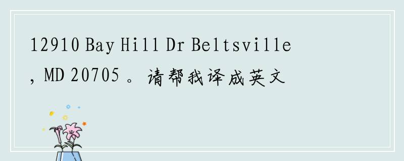 12910 Bay Hill Dr Beltsville, MD 20705 。请帮我译成英文