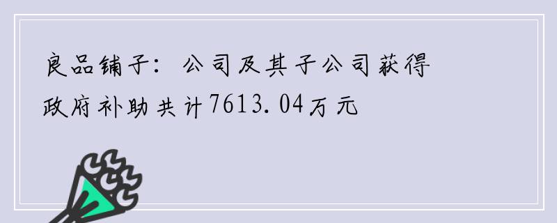 良品铺子：公司及其子公司获得政府补助共计7613.04万元