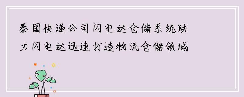 泰国快递公司闪电达仓储系统助力闪电达迅速打造物流仓储领域