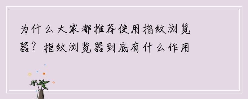 为什么大家都推荐使用指纹浏览器？指纹浏览器到底有什么作用呢？
