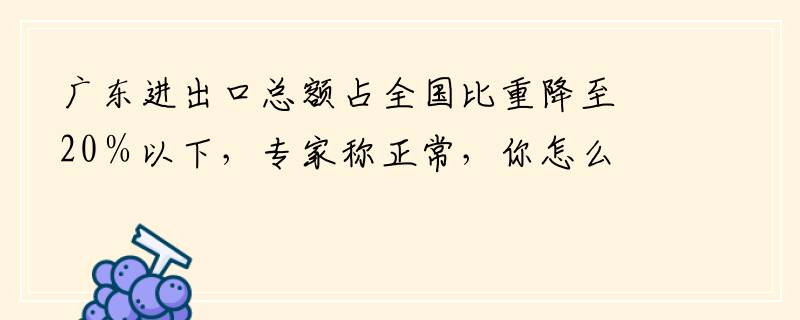 广东进出口总额占全国比重降至20％以下，专家称正常，你怎么看呢？